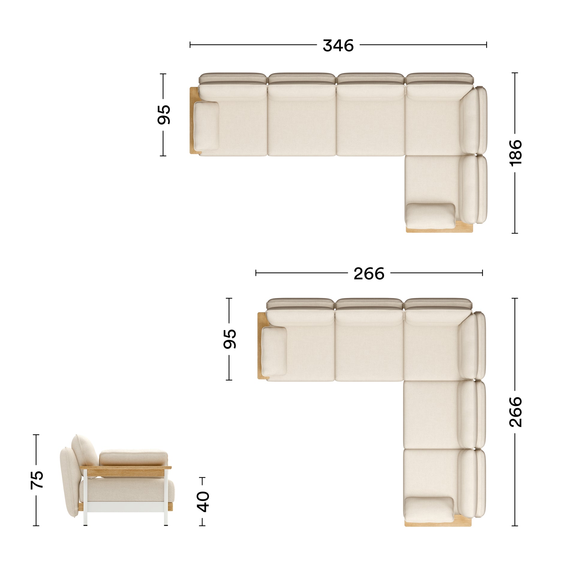 Maße Ecksofa Mio Lounge 5-Sitzer