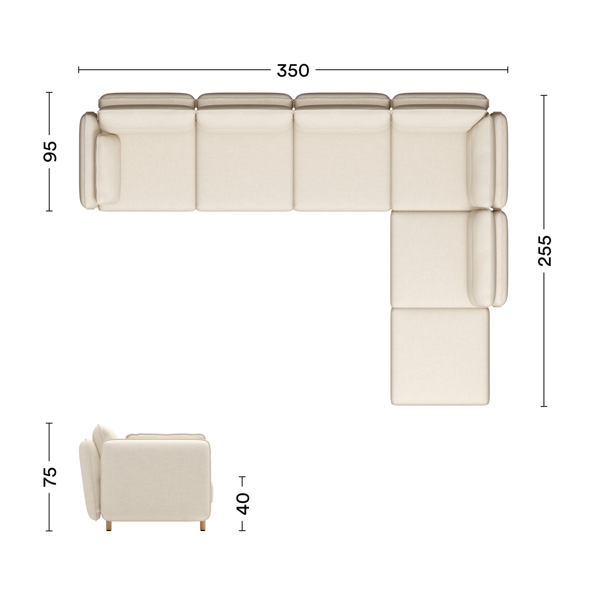 Maße Ecksofa Mio Soft Eiche 5-Sitzer mit Chaiselonge