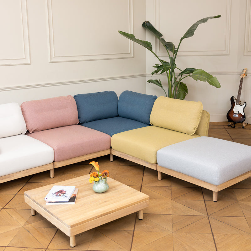 Ecksofa mit Chaiselongue - rot, blau, gelb, beige