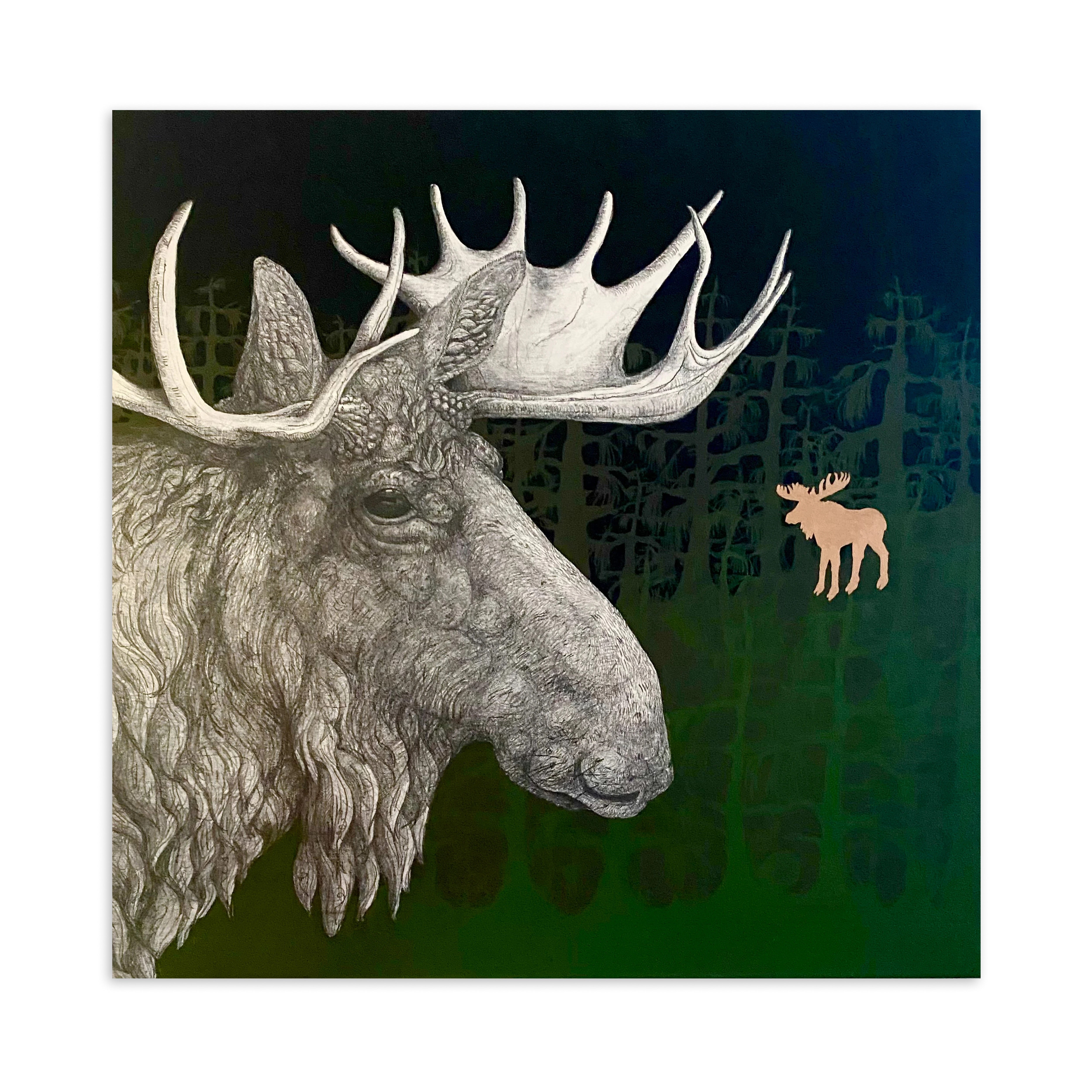 Painting & Illustration on Canvas by Tanja Deschner. Moose in Forest