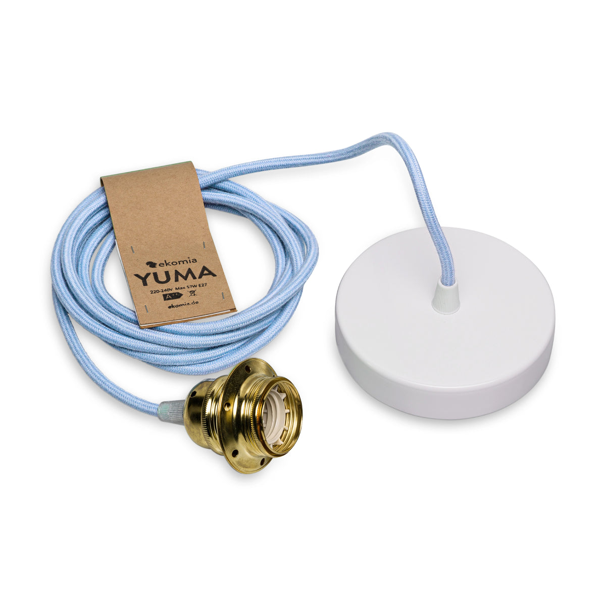 Pendelleuchte Yuma blau mit Textilkabel - 3 Meter, Messing Fassung – ekomia