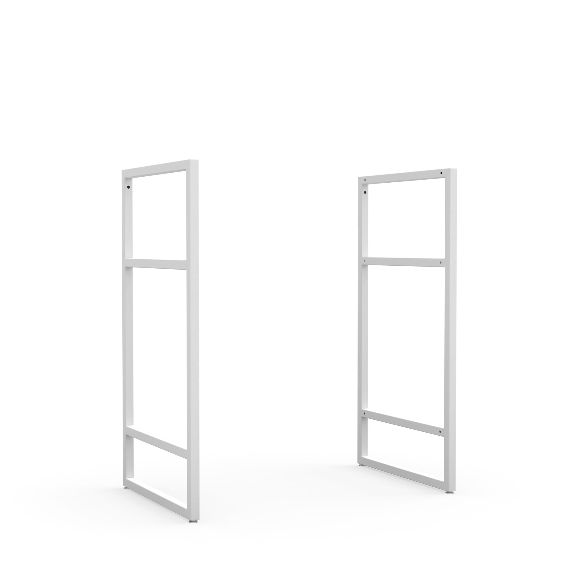 Modulares Bauteil eines Sideboard Systems aus weiß pulverbeschichtetem Stahl in Kombination mit Naturholz