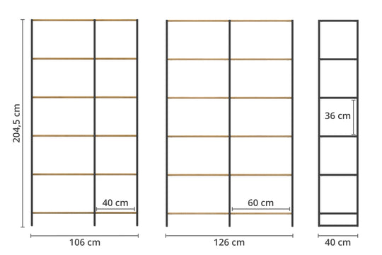 Maße für Regal aus Eiche und Metall