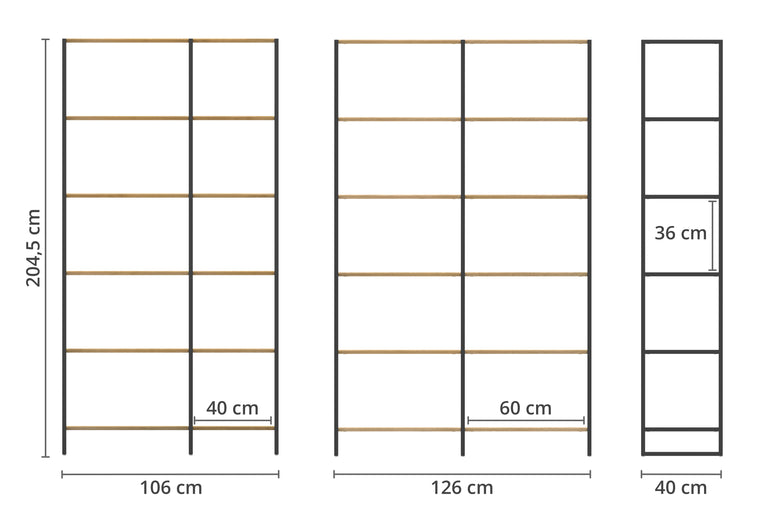 Maße für Regal aus Eiche und Metall