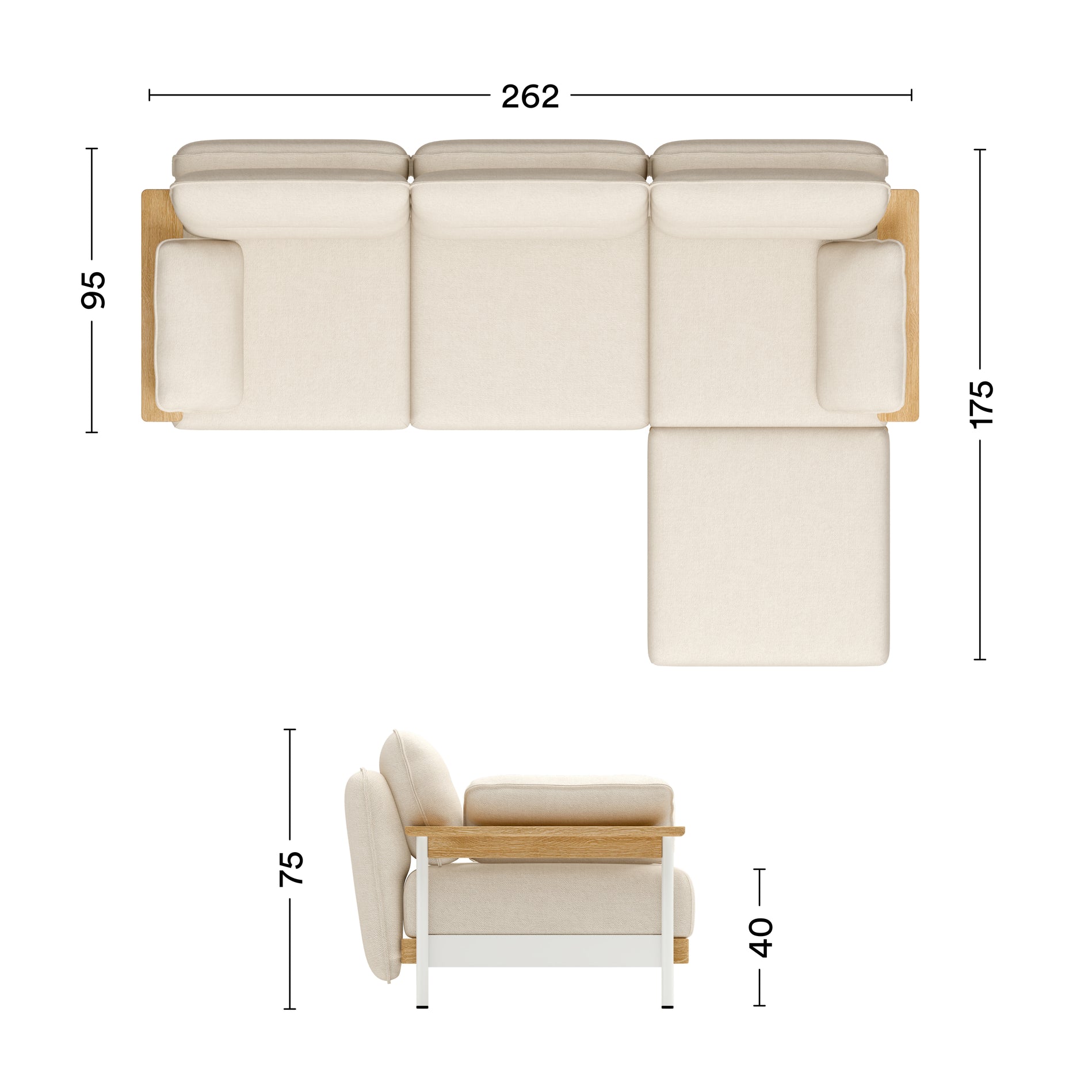 Maße Sofa Mio 3-Sitzer mit Chaiselongue