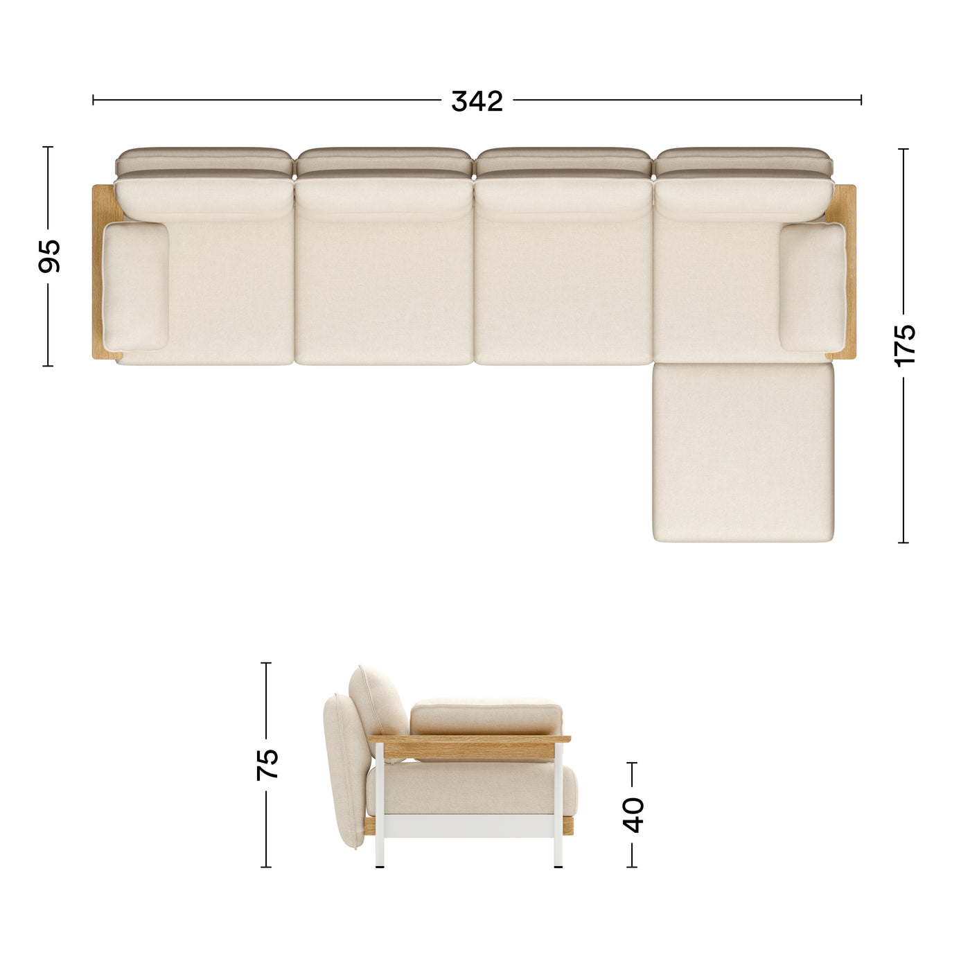 Maße Sofa Mio Lounge mit Chaislongue 