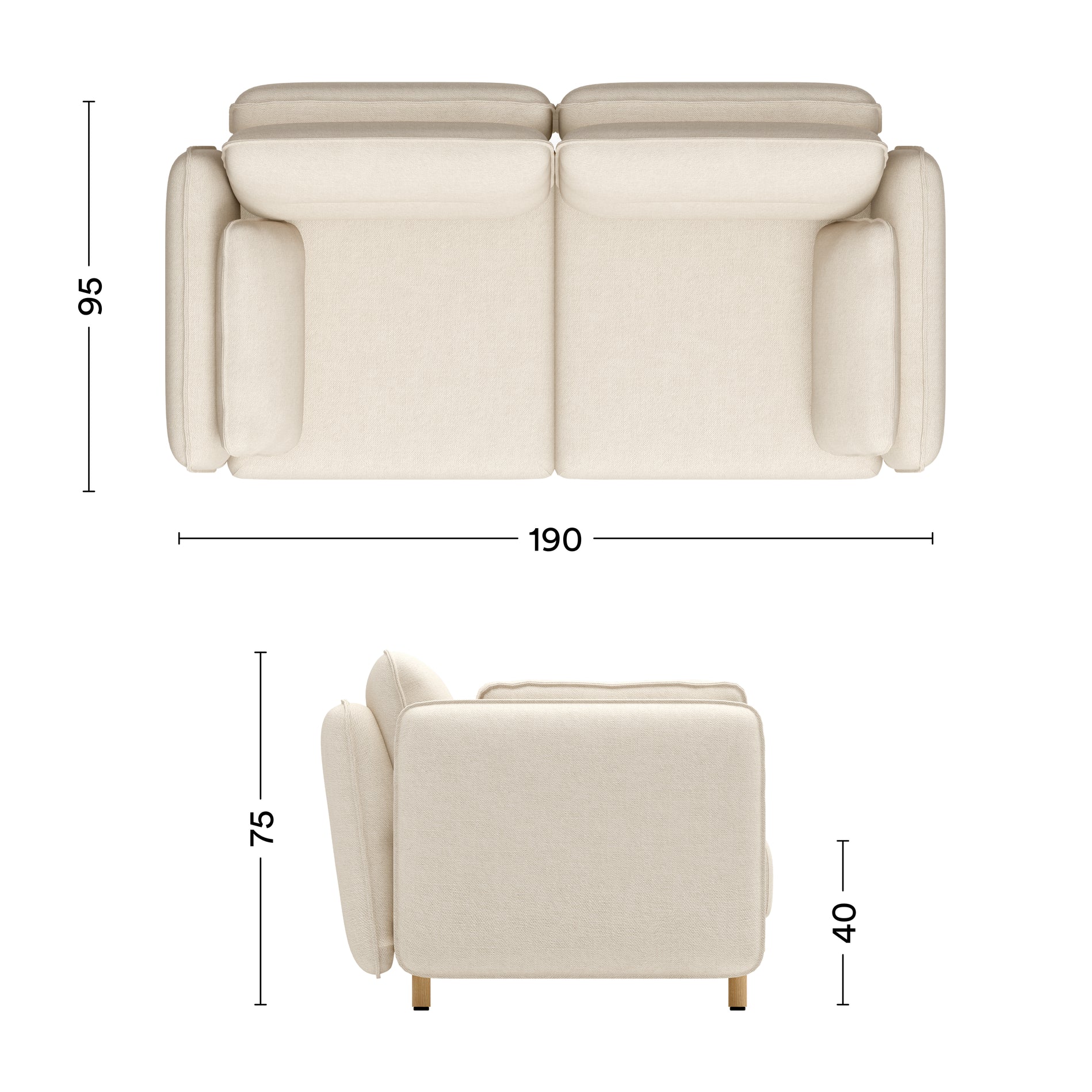 Maße Sofa Mio 2-Sitzer Soft Eiche