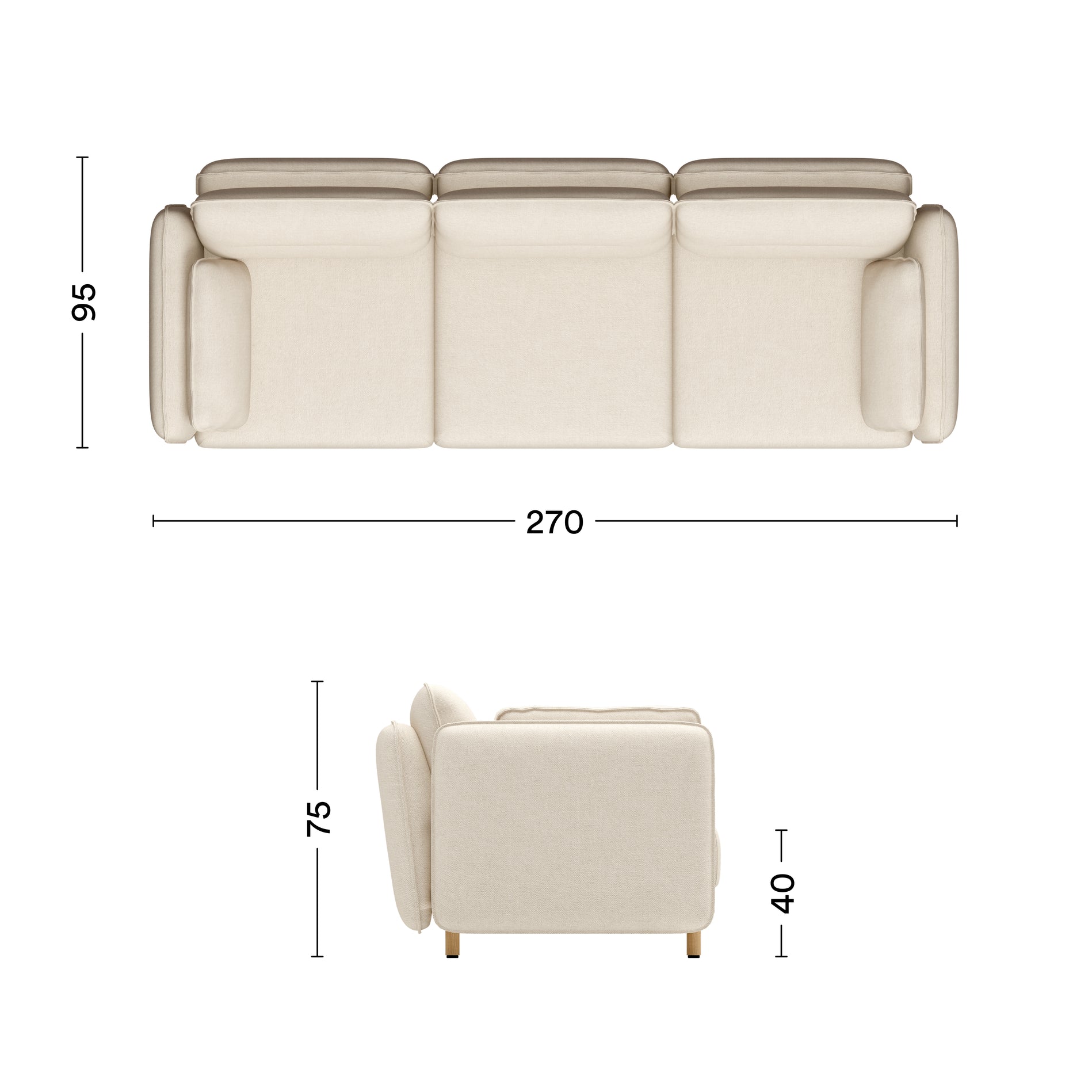 Maße Sofa Mio Soft 3-Sitzer Eiche