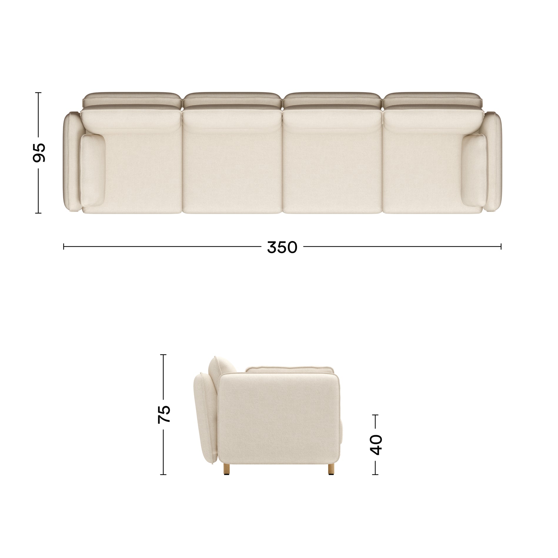 Maße Sofa Mio 4-Sitzer Soft Eiche