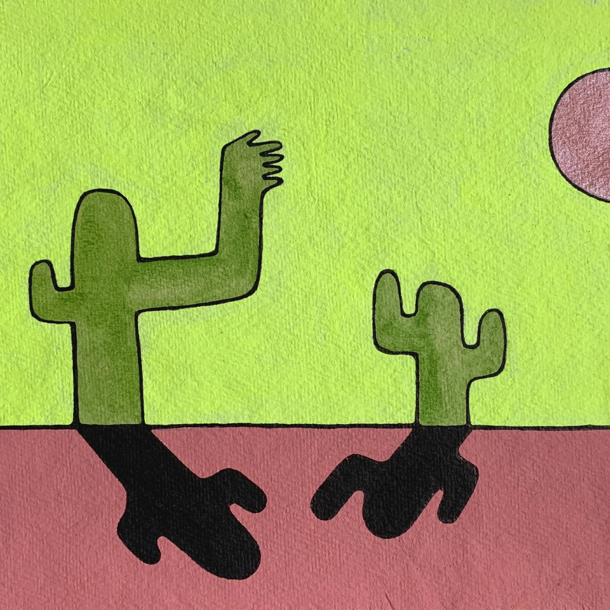 2 Kakten in abstrakter 2 dimensionaler Landschaft Emma Rytoft