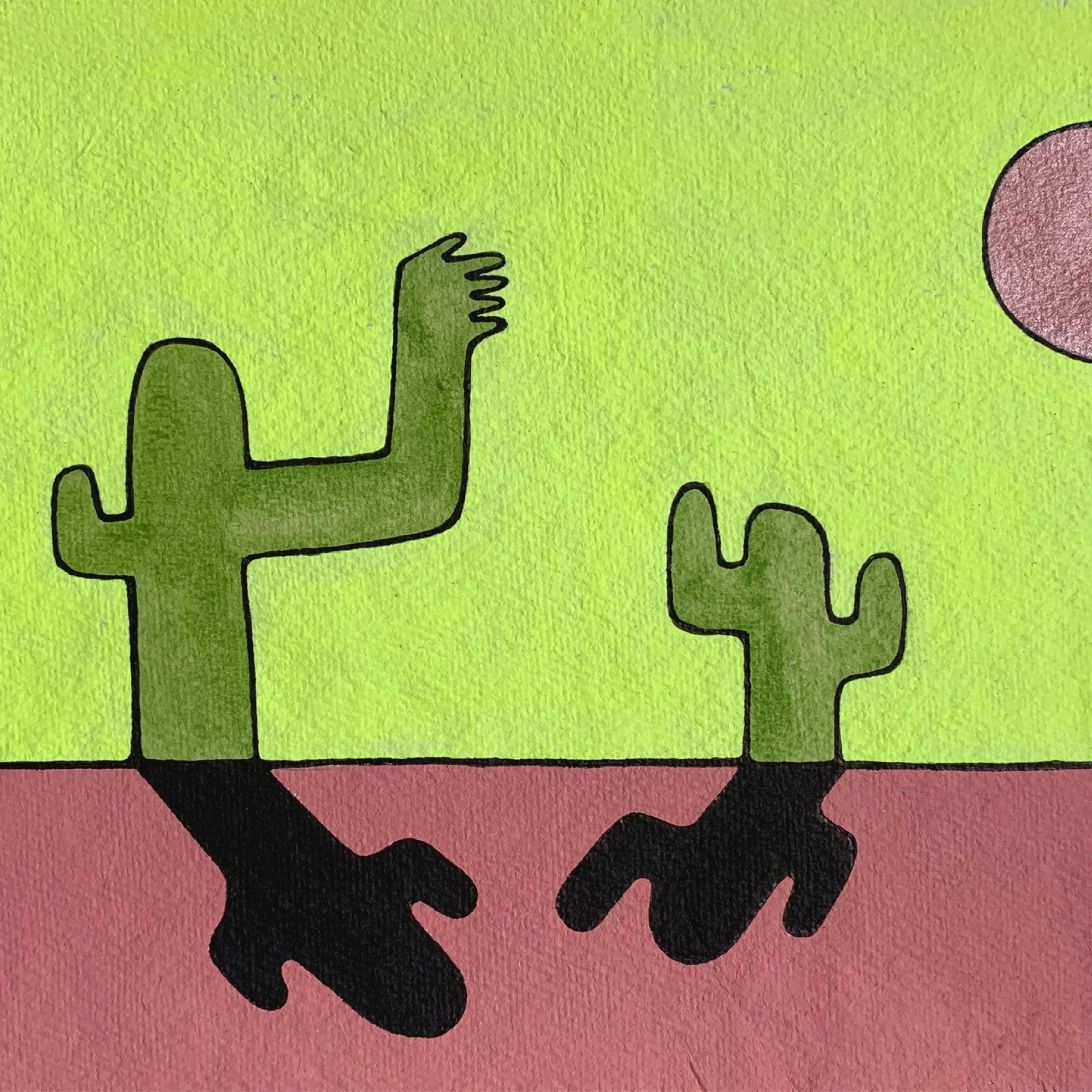 2 Kakten in abstrakter 2 dimensionaler Landschaft Emma Rytoft