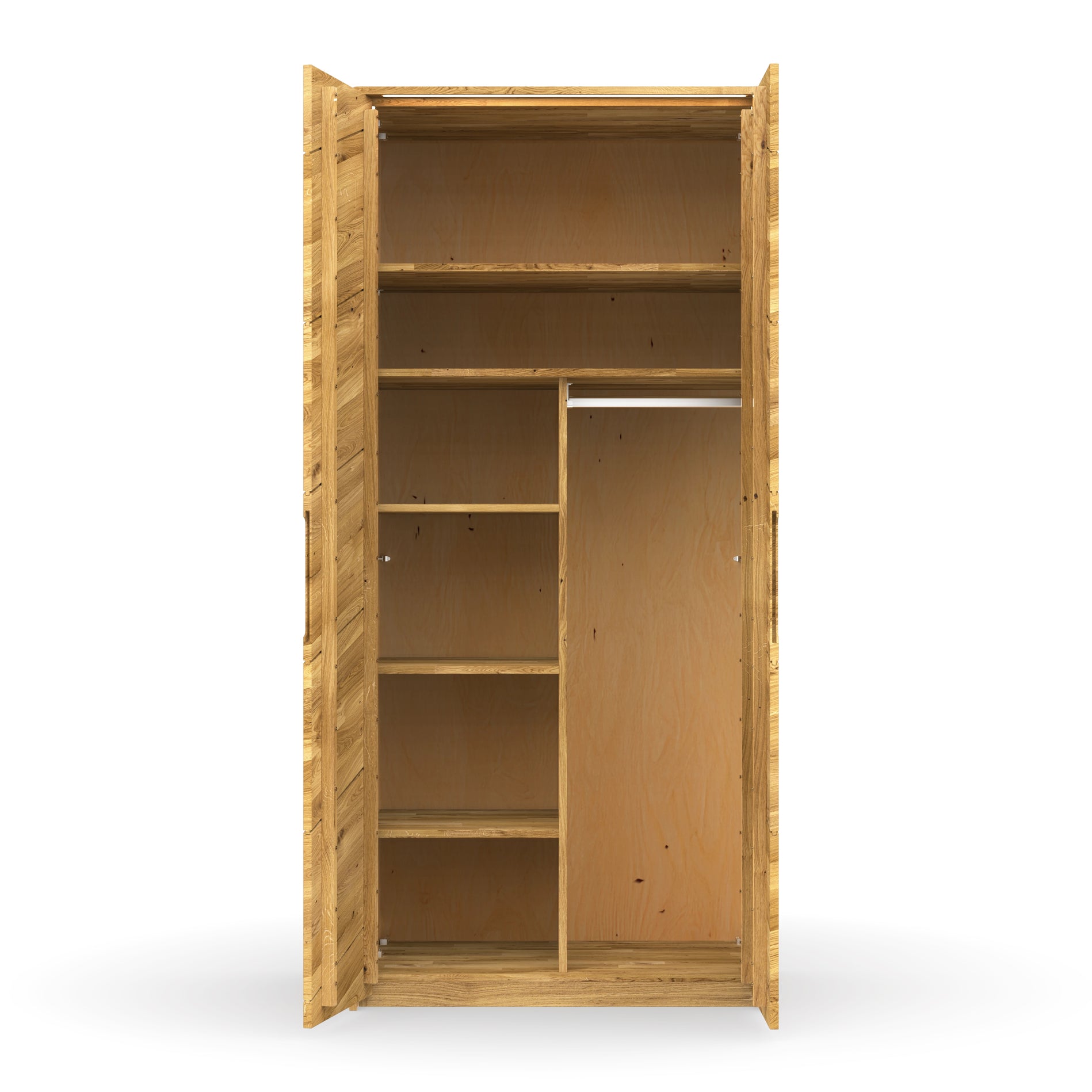 Hochwertiger Kleiderschrank mit integriertem Licht und Kleiderstange und Brettern