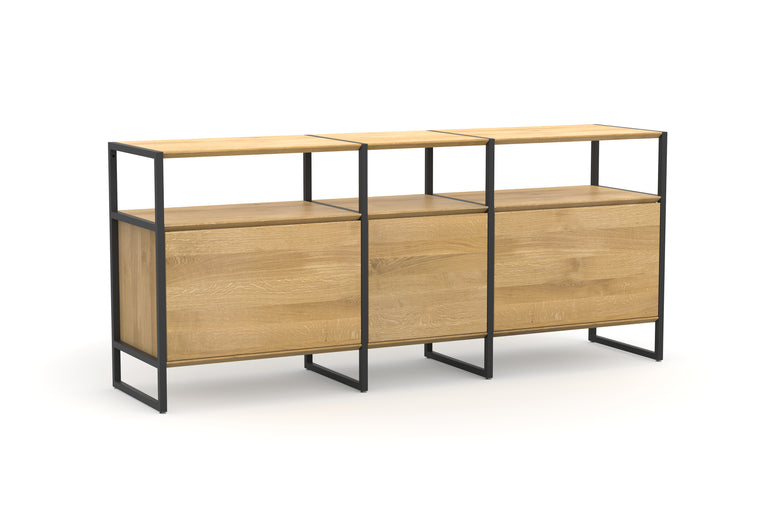 Sideboard aus Eiche und massivem Metall, individuell gestaltbar