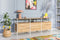 Design Sideboard für Hifi und TV mit weißem Metall und hell geölter Eiche