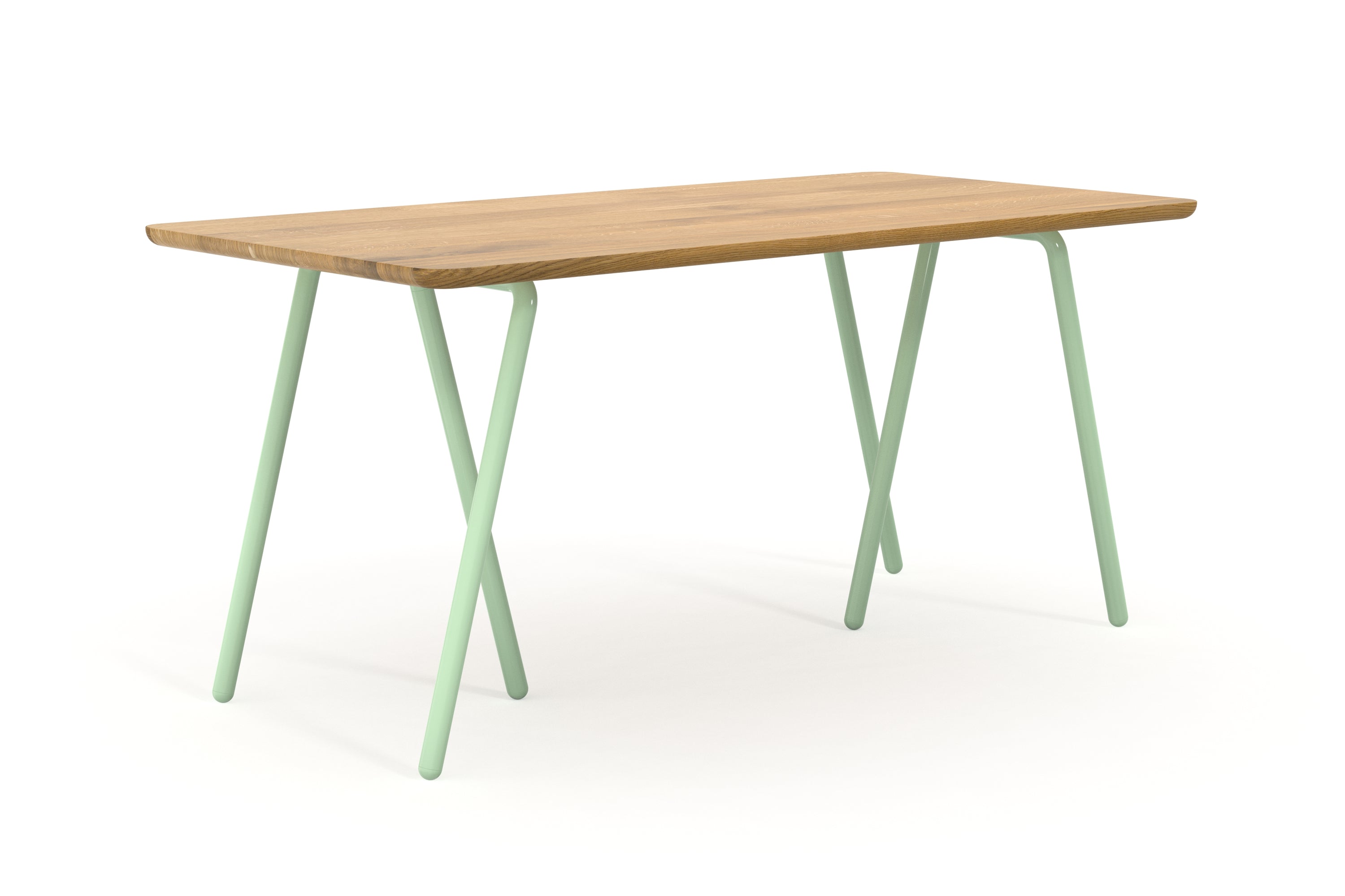 Schreibtisch aus Eiche nach Maß mit Tischböcken in mint aus Metall