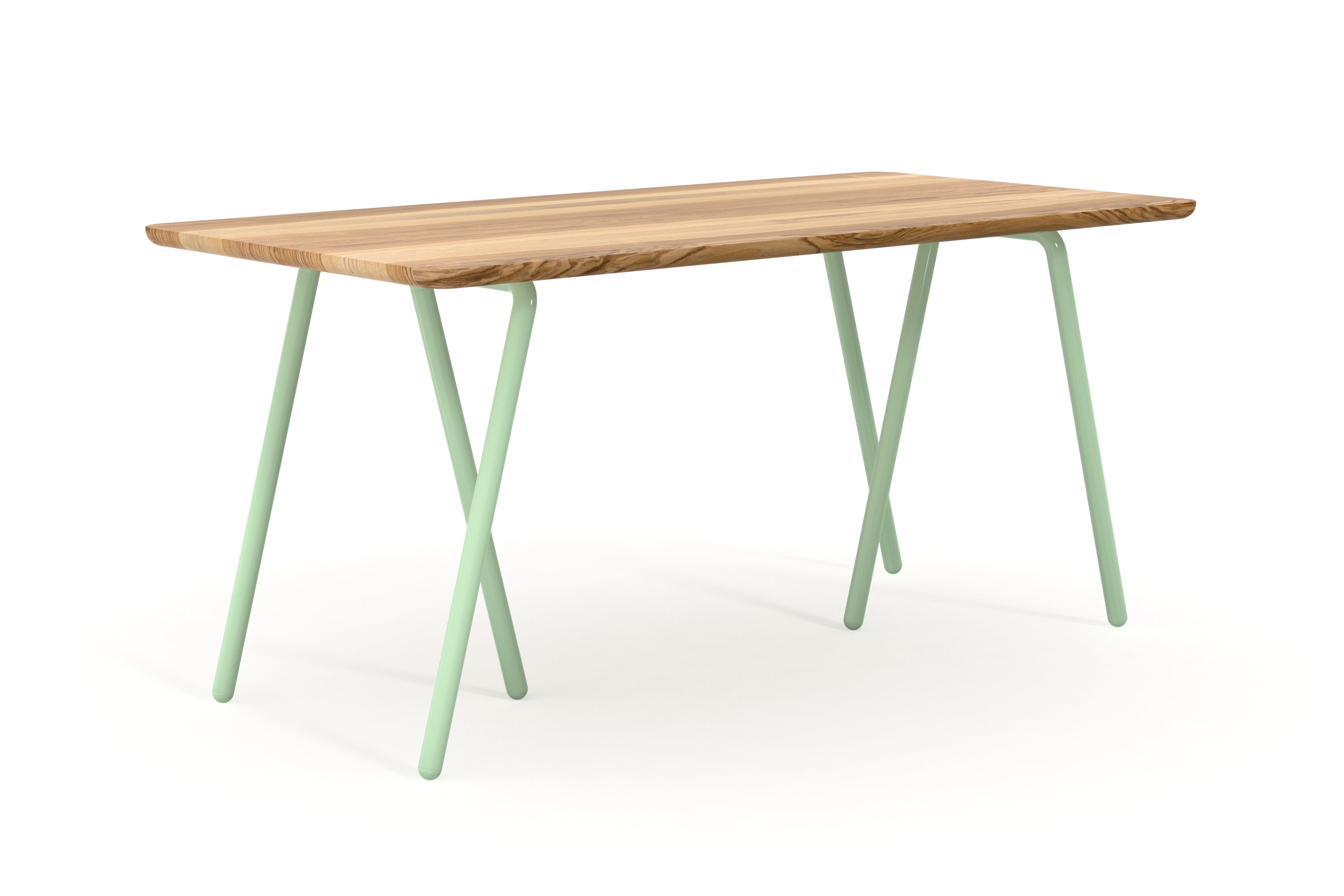 Schreibtisch aus Esche nach Maß mit Tischböcken in mint aus Metall