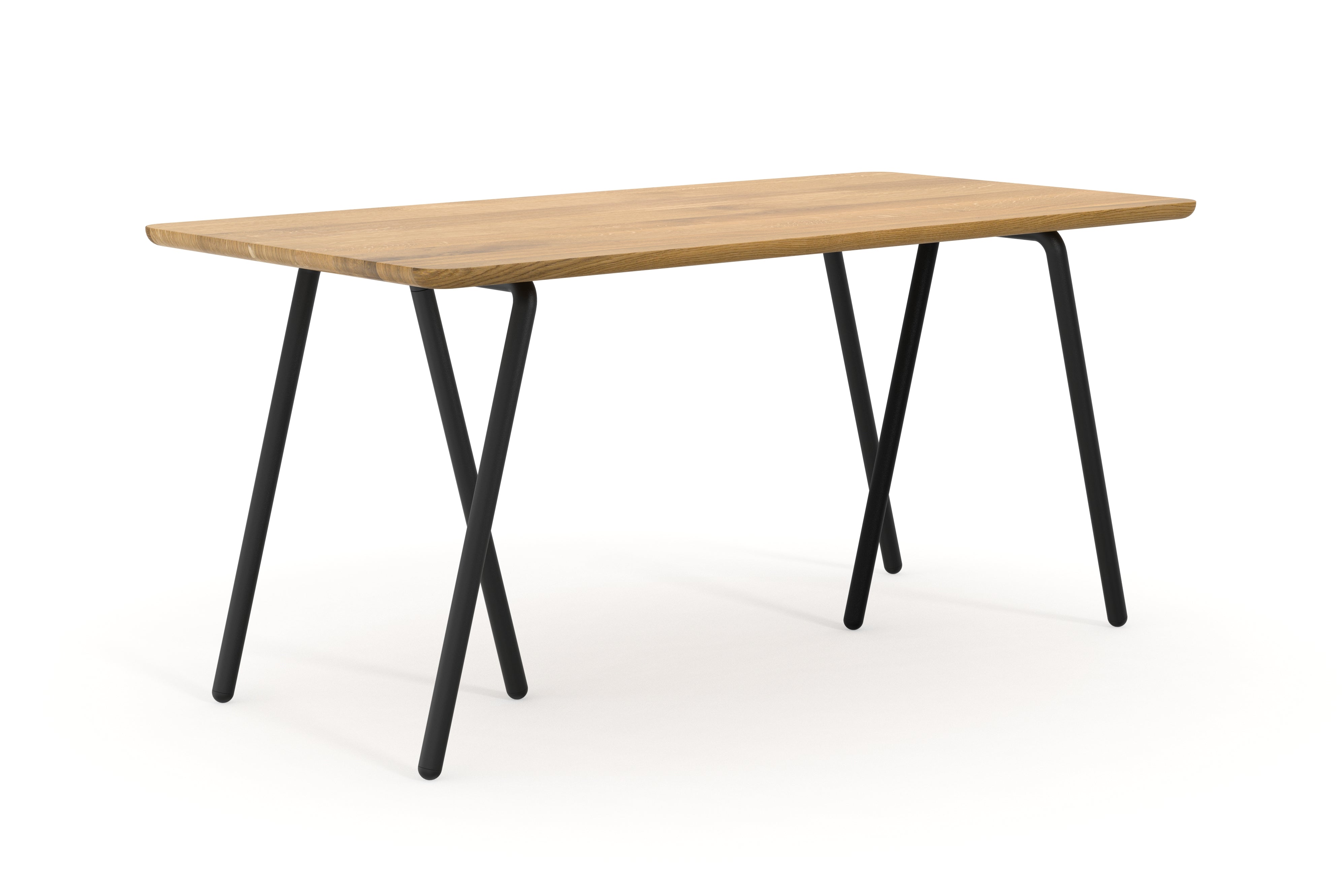 Schreibtisch aus Eiche nach Maß mit schwarzen Tischböcken aus Metall