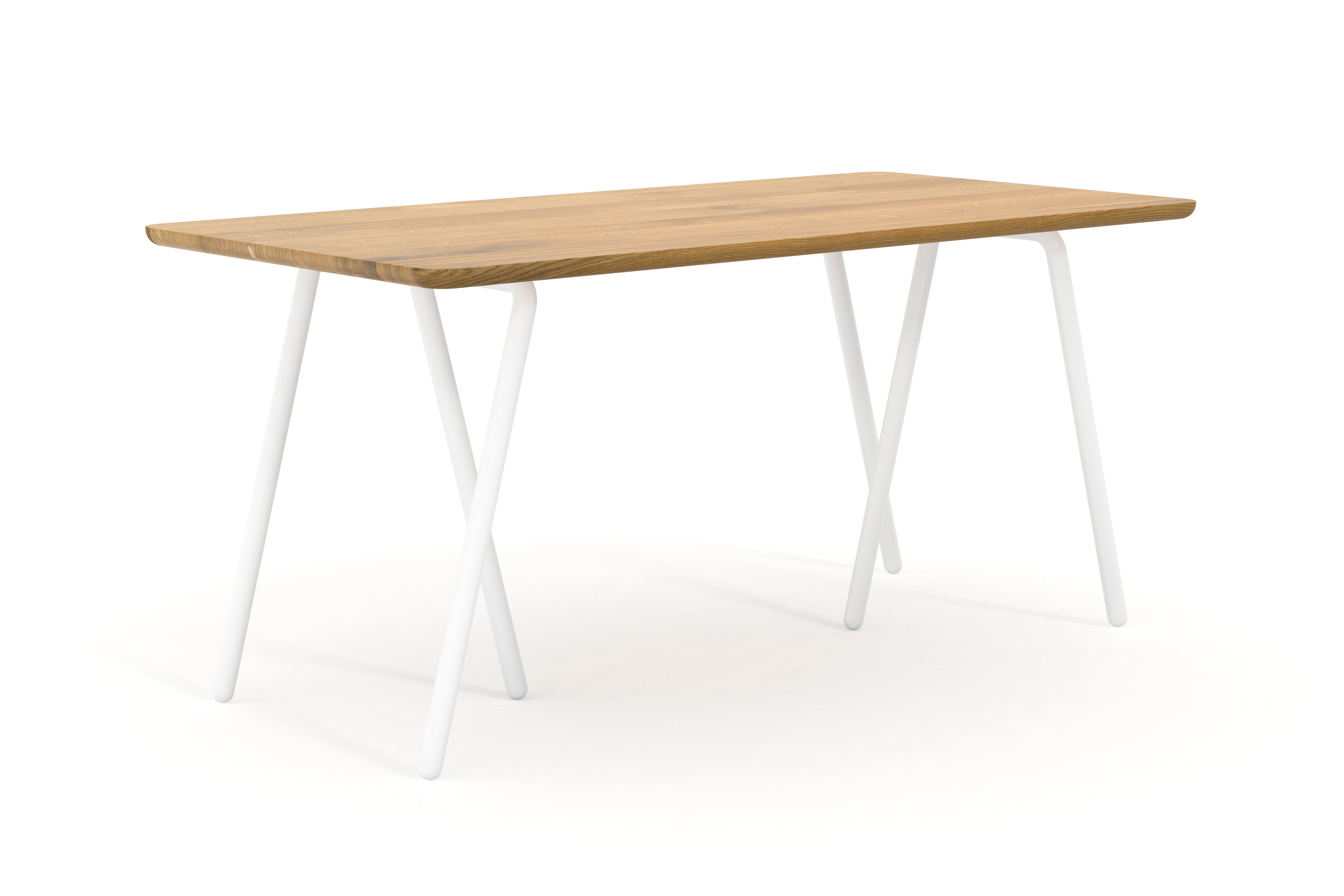 Schreibtisch aus Eiche nach Maß mit weißen Tischböcken aus Metall