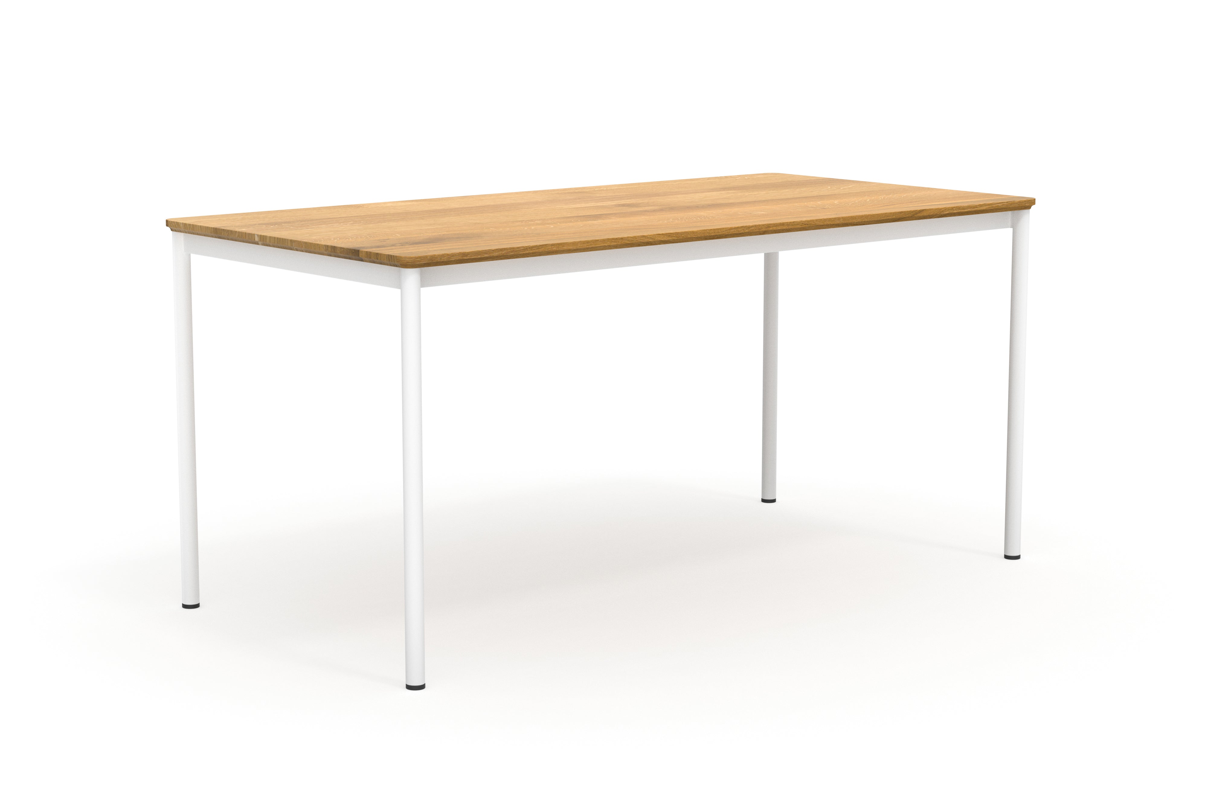 Minimalistischer Schreibtisch mit weißem Metallrahmen und Eiche