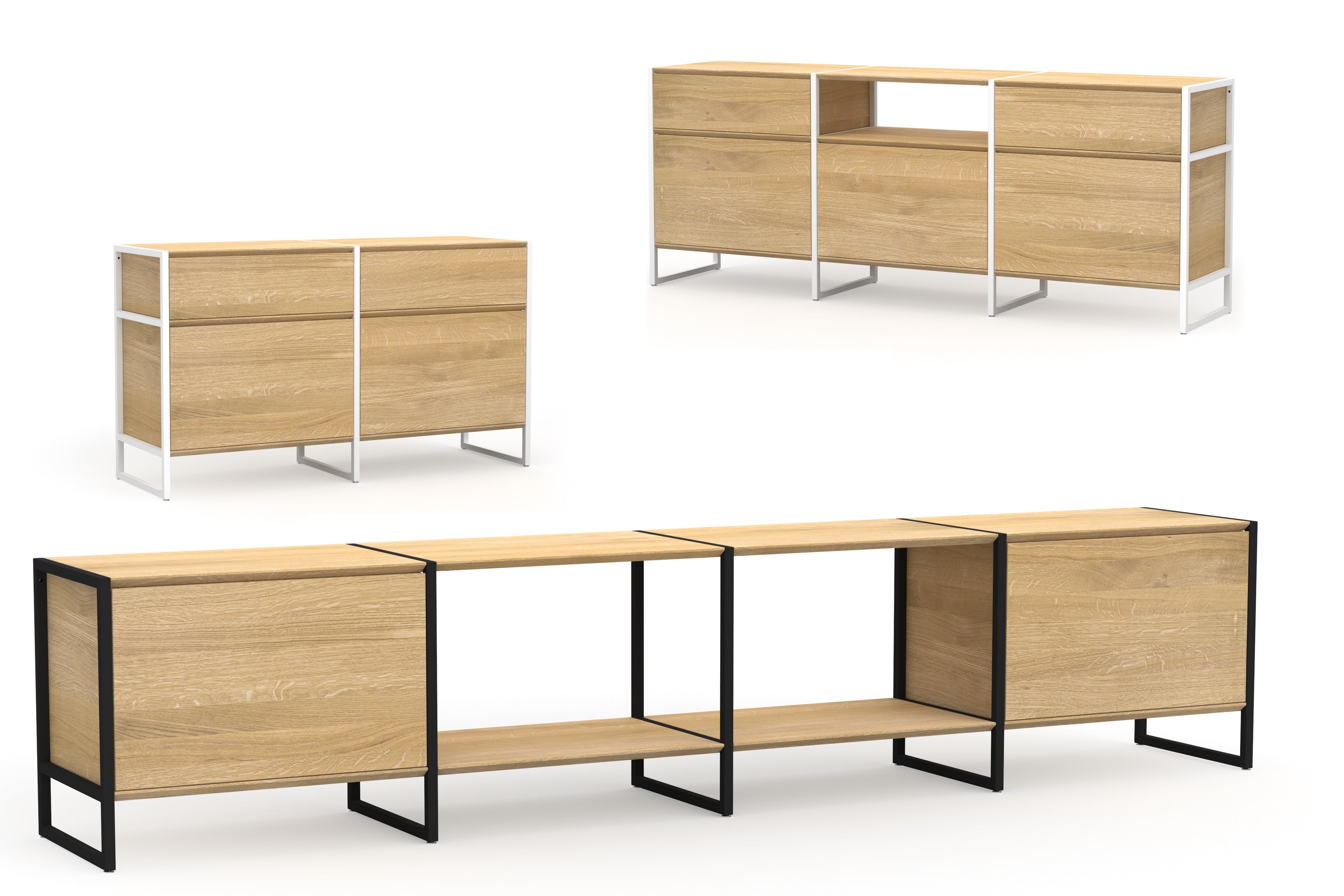 Minimalist metal & oak lowboard » With drawers | ekomia